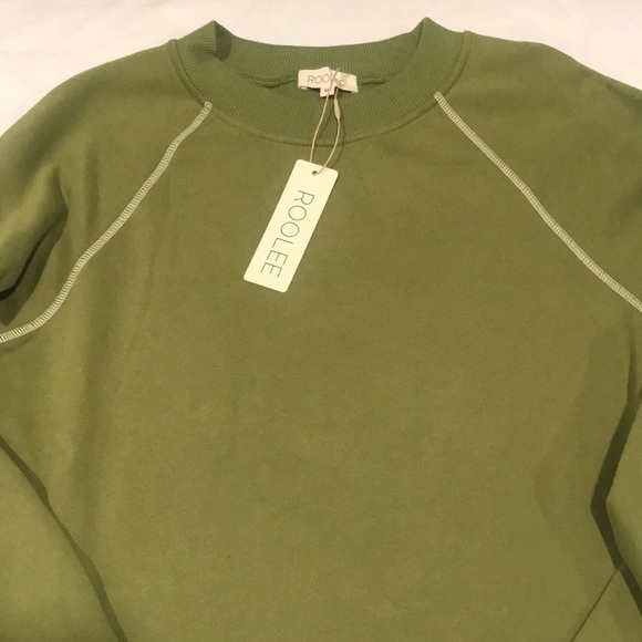 NEW! Roolee Crew Neck Sweatshirt Avocado Green White Stitching M - Picture 4 of 15